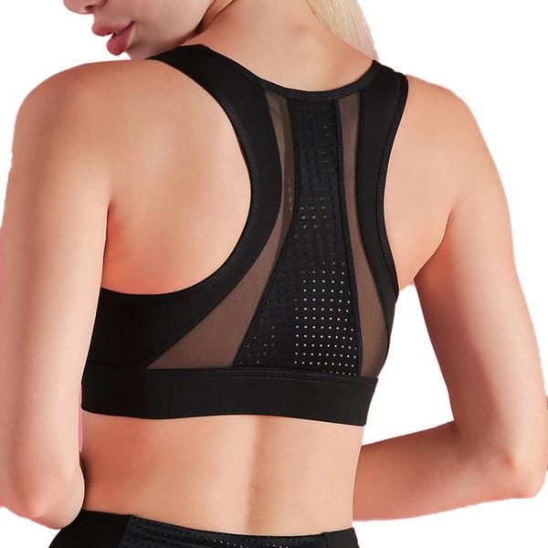 

gym clothing women sports bra mesh splicing breathable removable pad bodycon shakeproof yoga running workout vest woman top, White;black