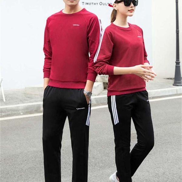 

sports new korean version of couple suit men's round neck casual wear long sleeve slim fit, Gray