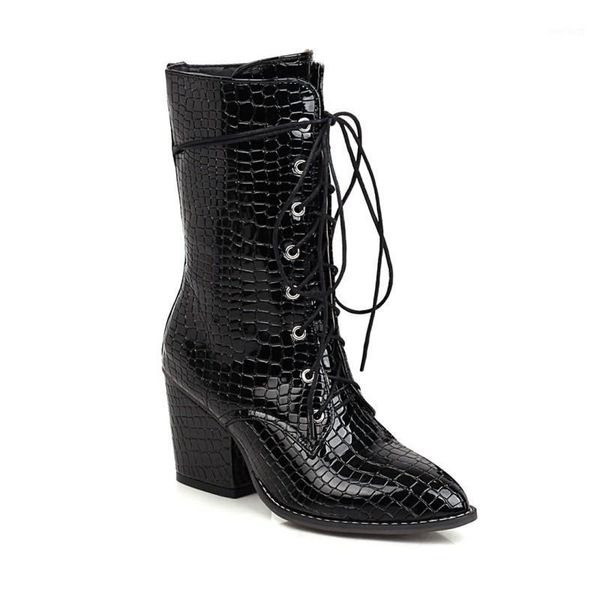 

big size pointed lace up boots boots women woman winter women shoes botas1, Black