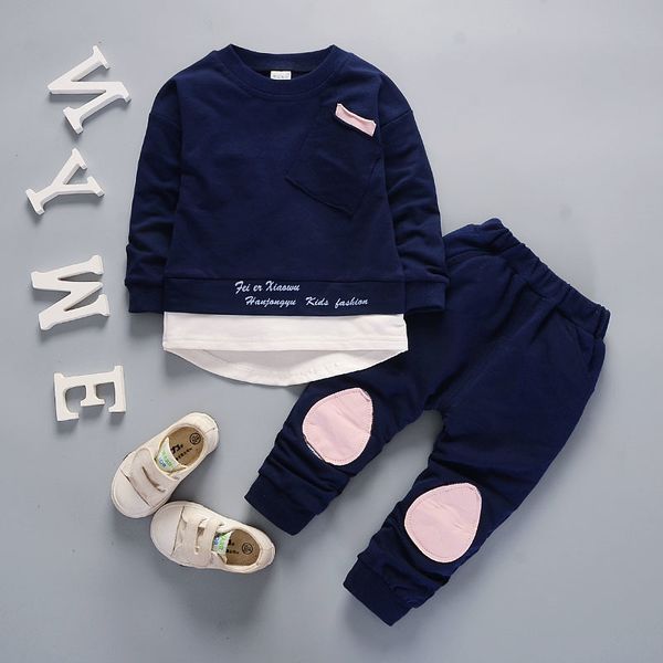 

autumn children boy girl clothes baby long sleeve t-shirt pants 2pcs suits kids clothing sets toddler tracksuits 1 2 3 4 5 years lj200916, White