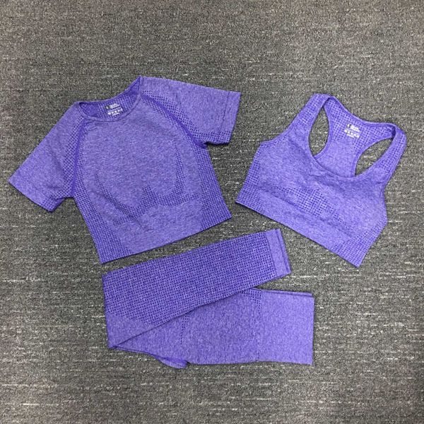 

3pcs/set seamless sports set women fitness clothing yoga set tracksuit workout clothes short sleeve crop high waist leggings, White;red