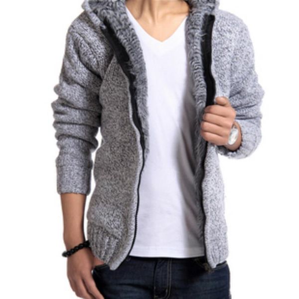 

men's sweaters autumn winter fashion casual boutique hooded sweater / male cardigan knitted plus velvet thick warm jacket coat, White;black
