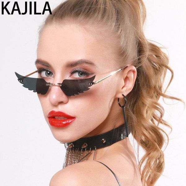 

sunglasses 2021 fashion fire flame women vintage rimless brand cat eye sun glasses for okulary przeciwsloneczne damskie, White;black