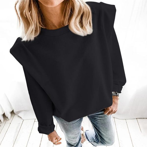 

2020 women casual long sleeve ladies solid color spring fall winter loose clothes clothing for female ropa de mujer d301, Black
