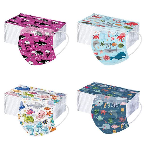 

us stock kids cartoo printed disposable face anti dust mouth cover non woven christmas outdoor party masks fy0106