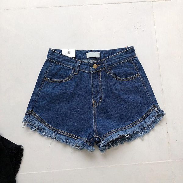 

frayed edge denim shorts women high waist short jeans feminino pockets black white shorts jeans 2020 summer short femme1, Blue