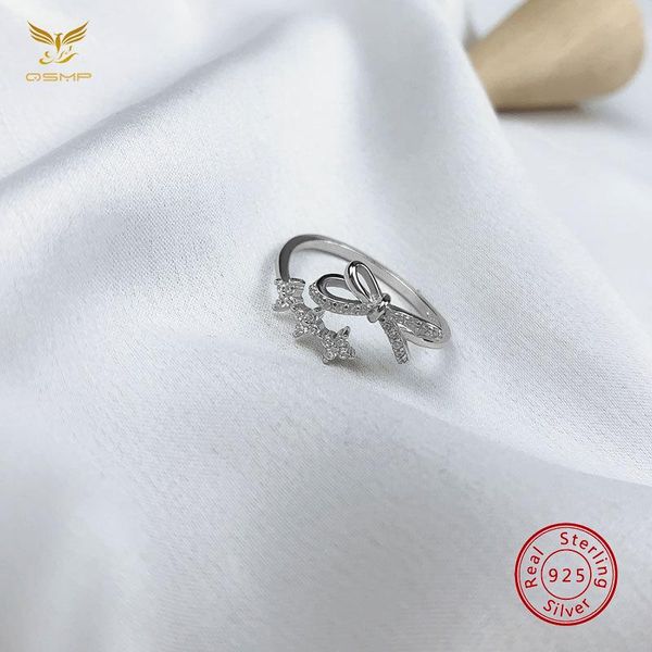 

cluster rings jz024 s925 sterling silver fashion bow and zirconia opening ring women's gift, Golden;silver