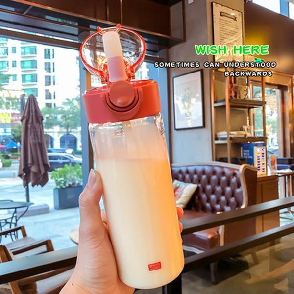 

650ml fashion water bottle with straw portable sports water bottles transparent plastic heat resistant drinking cup bpa bbybkx