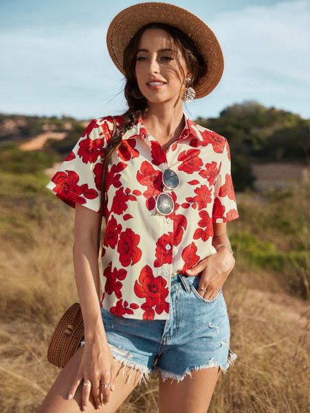 

allover floral print blouse x3eo#, White