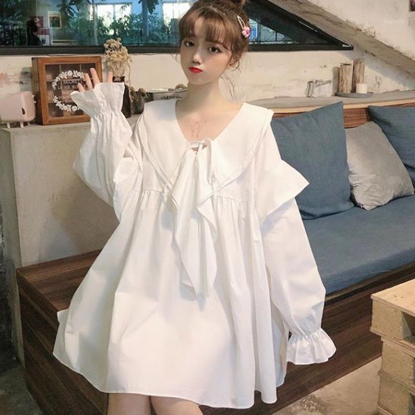 

ewq] 2020 summer new petal sleeve women casual white shirt korea v-neck oversized ruffled ladies shirt simple clothing qv628001