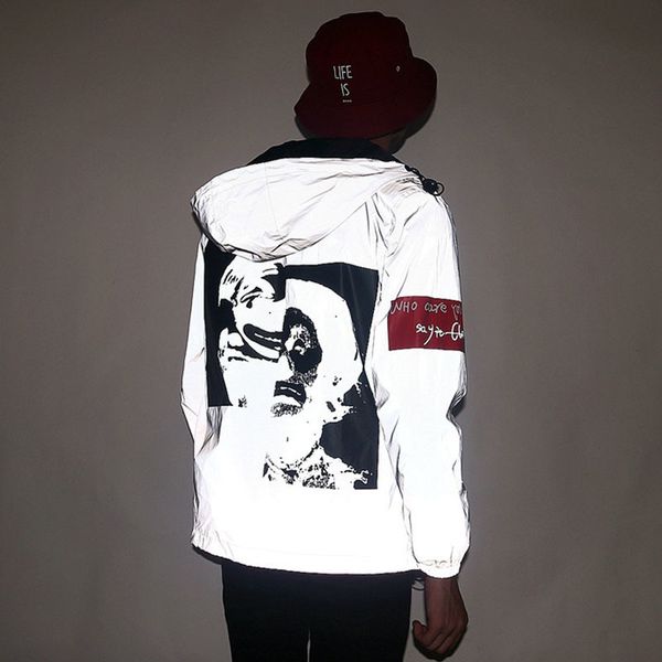 

new reflective jacket tide brand men women clown casual hiphop windbreaker couple night coat hooded fluorescent clothing lj201013, Black;brown