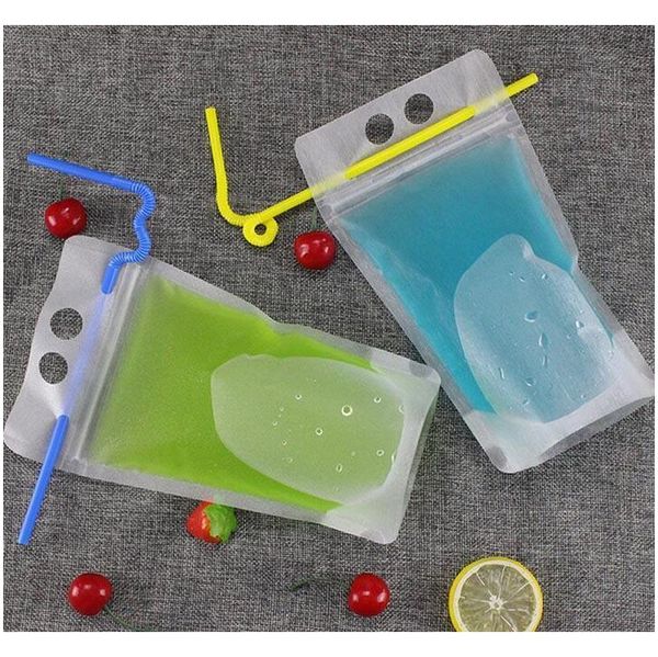 

17oz 500ml clear drink pouches bags frosted zipper stand-up plastic drinking bag with straw with holder re jllhqo lajiaoyard