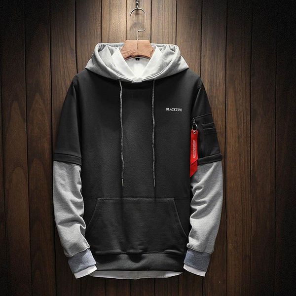 

cool sweatshirt men hip hop patchwork long sleeve pullover hoodies 2020 sweatshirt hoodies men m-5xl, Black