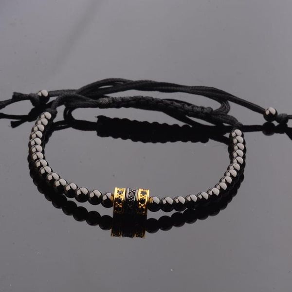 

men's gift copper bead beaded bracelet luxury cylindrical zircon decoration black bracelet 2020 france suitable for gift