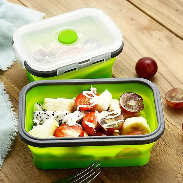 

4pcs lot red silicone rectangle lunch box collapsible bento boxes portable folding food container for dinnerware wmtwrz comb2010
