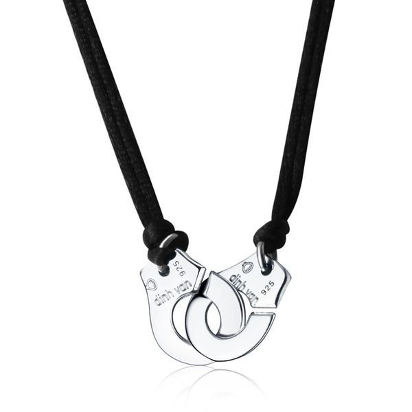 

real 925 sterling silver handcuff menottes pendant necklace with red black rope for men women france dinh jewelry