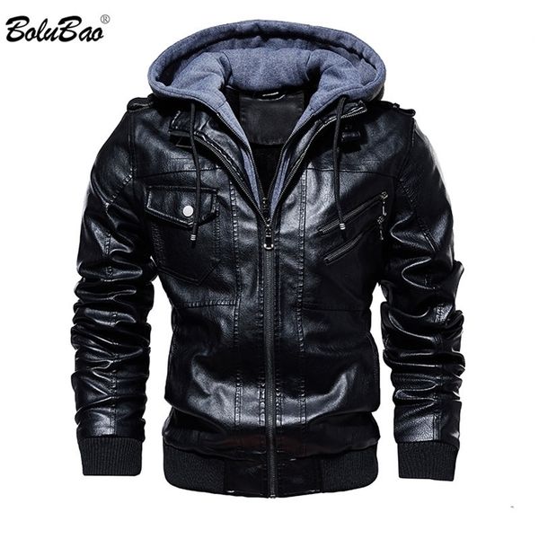

bolubao fashion brand men pu leather jackets winter new men's comfortable leather jacket male casual hooded leather jacket coat 201114, Black;brown