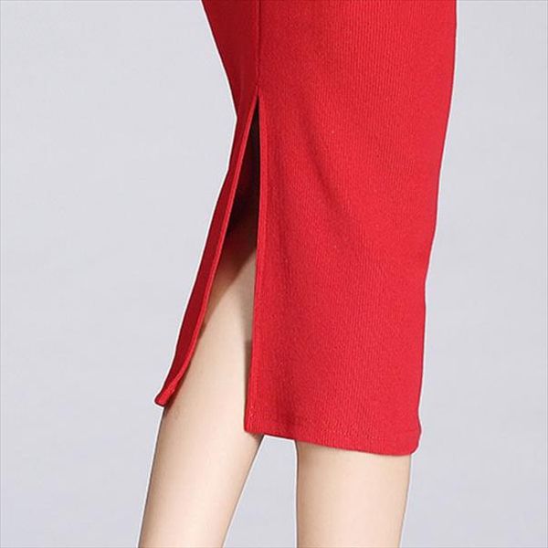 

autumn winter women pencil skirt high waist cotton solid color stretch elastic slim business ol split bodycon skirts xin shippin, Black