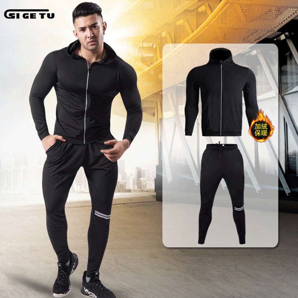 

drying elastic quick fitness long men's sleeve t-shirt sweaty running warm plush sports suit winter, Gray