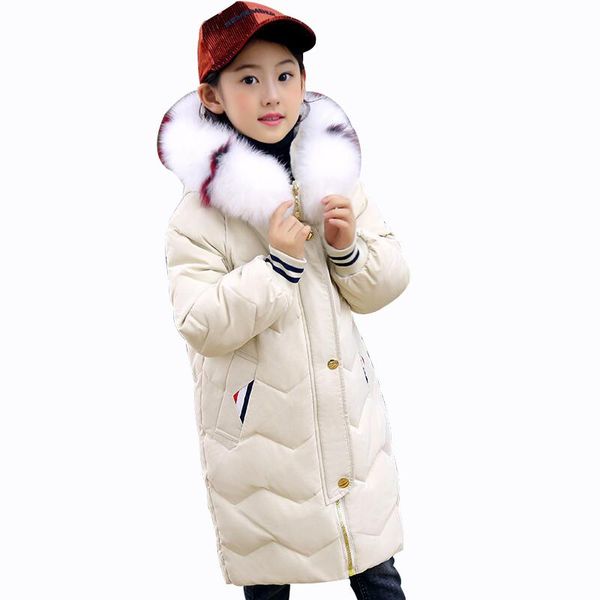 

rlyaeiz winter jackets for girls 2020 children coat white duck down warm girl's fashion colorful fur collar long parka overcoat, Blue;gray