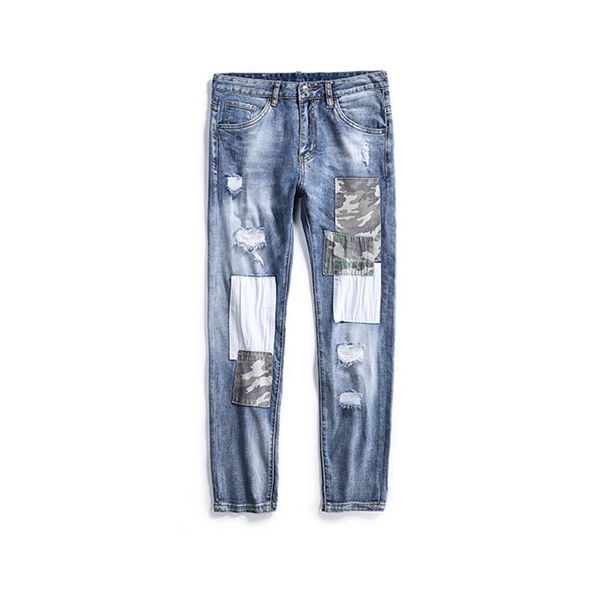

new luxury jeans classic hip-hop pants designer skinny jeans ripped knightscut jeans motorcycle biker pants men's fashions go with ever, Blue
