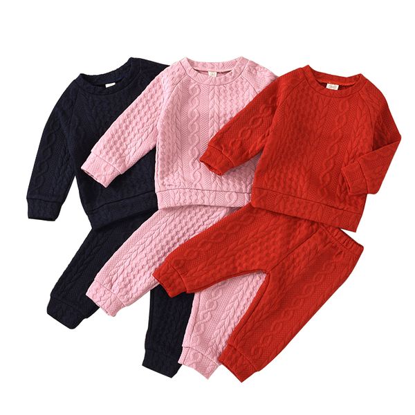 

kids girls sweaters outfits solid colors twist infant toddler clothes sets long sleeve shirts elastic trousers two pcs set 6m-4t 061212, White