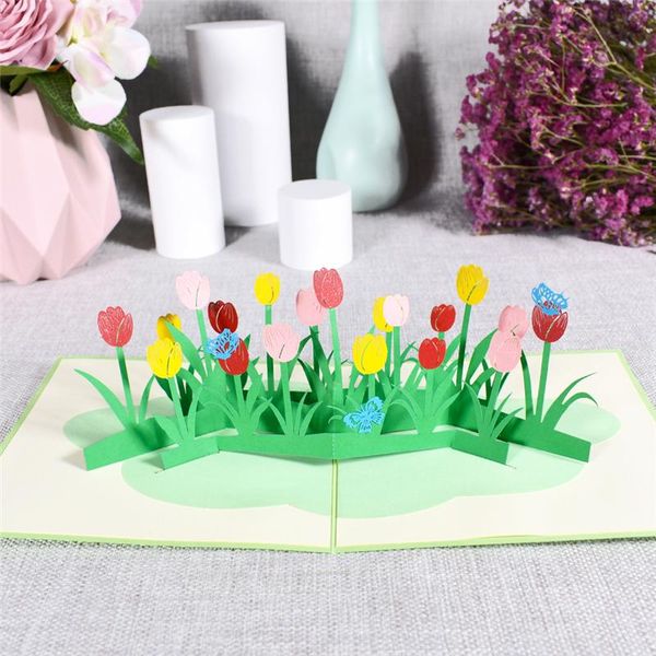 

10 pack pop up flower card 3d tulip greeting cards valentines day get well mothers day birthday anniversary wholesale suplier wmtpmi