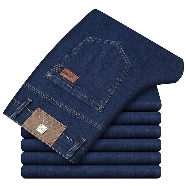 

denim classic style men's regular fit stragith jeans new business fashion stretch jean trousers male pants blue and black 201111