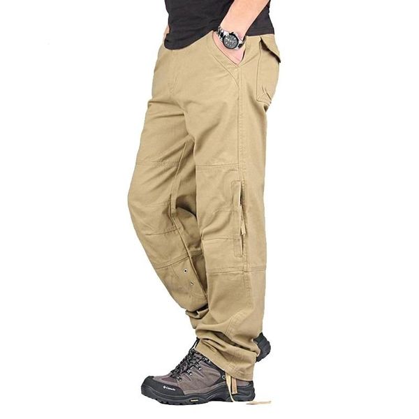 

men's pants cargo army warm straight chinos militaire spring autumn streetwear casual long trousers men clothing, Black
