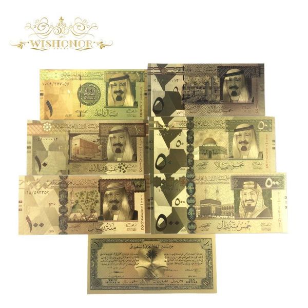 

7pcs lot saudi arabia gold banknote 24k gold plated 1 500 riyal banknote bills for home decor and collection wmtsuv xhlove