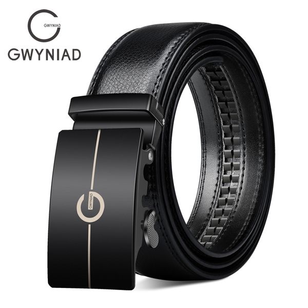 

gwyniad genuine cow leather belt for men fashion luxury alloy automatic buckle for male simple black business men's belt t200427, Black;brown
