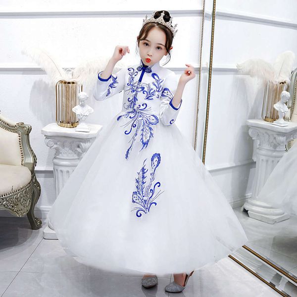 

skirt children's chine performance pengpeng gauze sle dance autumn and winter little girl's long sve drs, Red;yellow