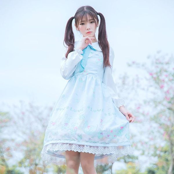 

lolita daily dress snow doll printing light and sweet sleeveless dress jsk sling white shirt 1, Black;red