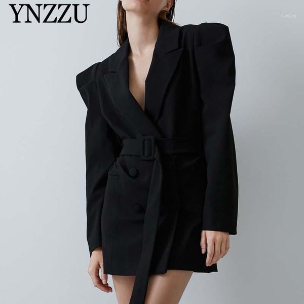 

women black pull sleeve blazer 2020 autumn with belt double breasted female jacket long sleeve loose lady chic suit ynzzu 9o0141, White;black