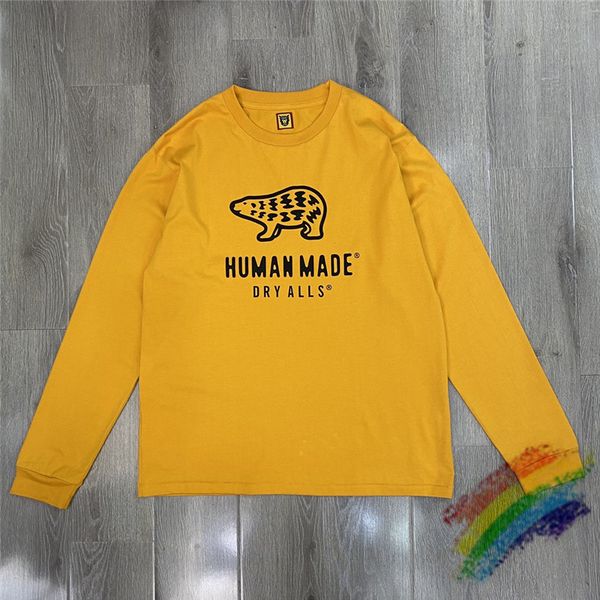 

yellow long sleeve printing t shirt men women 1 high-quality tees skateboard t-shirt, White;black