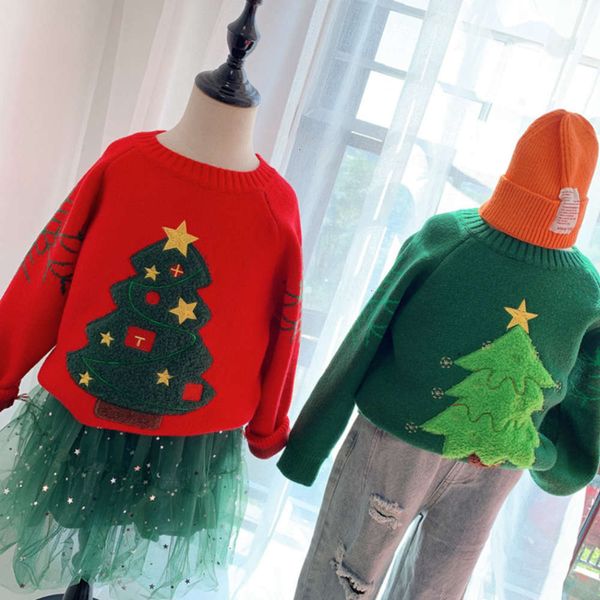 

and winter new korean autumn children's 2020 christmas tree round neck pullover knitted sweater uu54, Blue