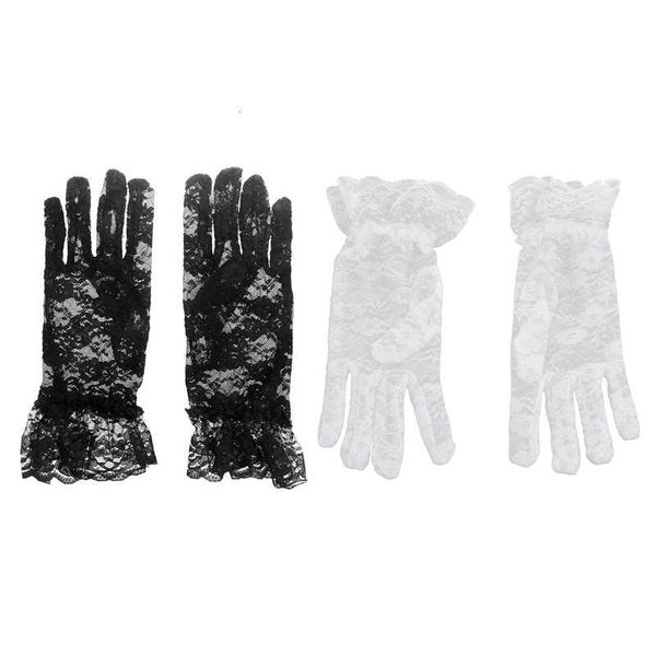 

2 pair fashion women bridal evening wedding party prom driving costume lace gloves black & white