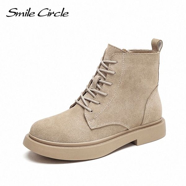 

smile circle autumn ankle boots suede leather women flat platformshort boots ladies shoes winter boots #xo6e, Black