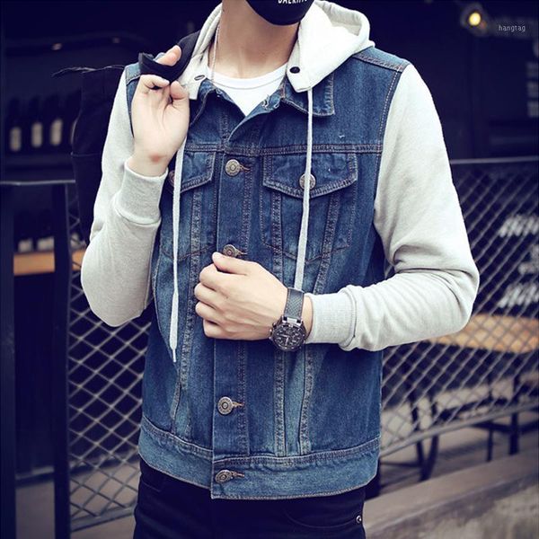 

2020 autumn winter mens plus size 5xl hooded denim jacket men's retro blue denim jacket male street casual loose bomber1, Black;brown