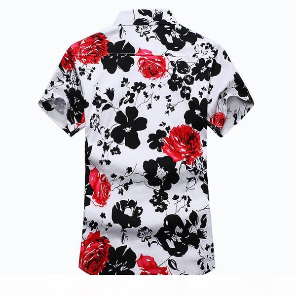 

new fashion floral print hawaiian shirt men 2017 summer short sleeve flower big size 6xl 7xl brand men's casual shirt aleirmires, White;black