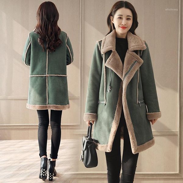 

and long style korean version 2021 new cotton padded women's middle winter coat deerskin cashmere lamb fur thickened1, Black