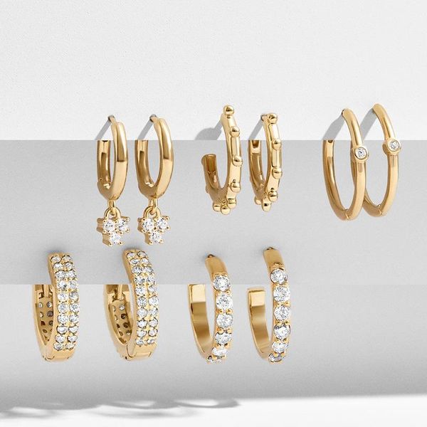 

hoop & huggie color zircon earrings for women 5 pair geometric small earring set fashion jewelry wedding bijoux brincos femme, Golden;silver