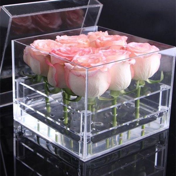 

acrylic rose flower box multi функция организатор макияж чехол косметические инструменты держатель валентина подарок kka7894n