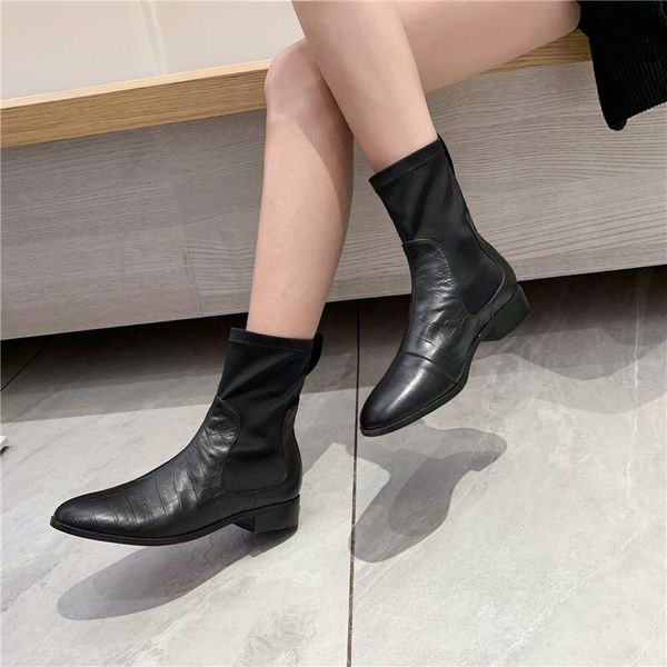 

genuine leather women ankle boots winter punk female motorcycle boots party night club shoes woman chunky low heels, Black