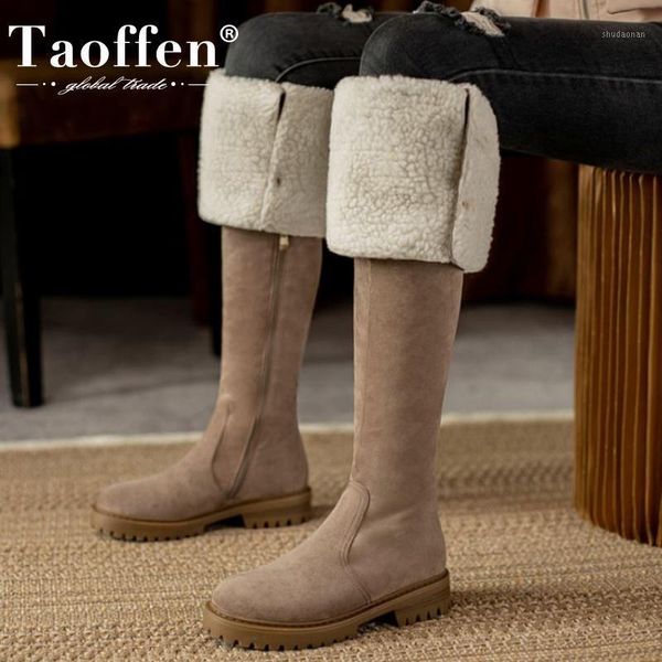 

boots taoffen size 33-44 women knee plush fur warm winter shoes woman zipper fashion platform long boot office lady footwear1, Black