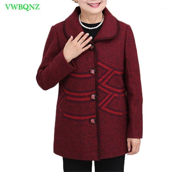 

plus size middle-aged women printing woolen coat autumn winter fashion single-breasted wool coat women's cardigan overcoat a8841, Black
