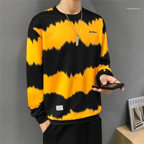 

o neck long sleeve men clothing plus size mens loose hoodies tie dye casual pullover sweatshirts autumn fashion, Black