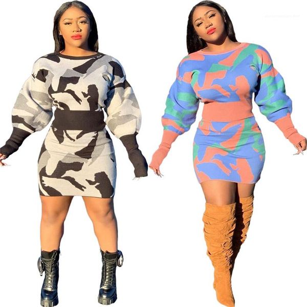 

camouflage print casual 2pcs dress ladies clothing vestidos women s clothing 2 piece set fashion panelled, White