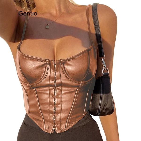 

elegant deep v-neck halter sleeveless solid color tshirt women autumn punk club button street style crop corset, White