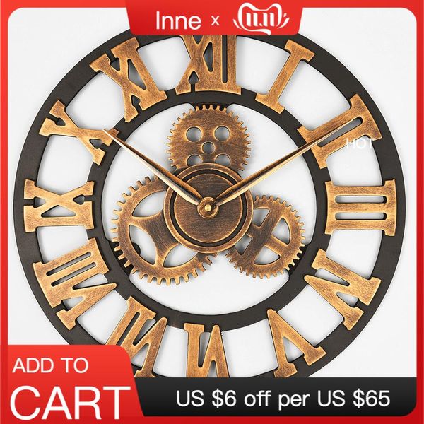 

handmade oversized 3d retro rustic decorative luxury art big gear wooden vintage large wall clock on the wall for gift 20 inche wmtuml